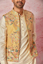 Load image into Gallery viewer, Mustard Kantha Stitch Bundi with Cream Kurta Set