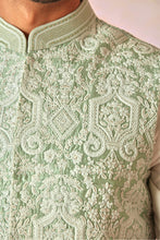 Load image into Gallery viewer, Heritage Mint Green Bundi Set with Cream Cotton silk Kurta