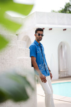 Load image into Gallery viewer, Vivid Blue Cow Boy Embroidered Shirt