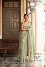 Load image into Gallery viewer, green organza saree