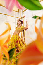 Load image into Gallery viewer, Bindu mustard - Sunshine Glow Raw Silk Zardosi Bridal Lehenga Set