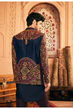 Load image into Gallery viewer, Navy Bandhgala with Multi Colored Embroidery