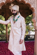 Load image into Gallery viewer, Cream Floral Embroidered Sherwani with Threadwork AND MOTI HAND EMBROIDERY HIGHLIGHTS