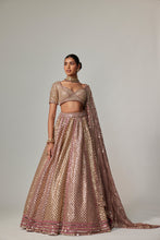 Load image into Gallery viewer, DEEP BEIGE MULTICOLOR METALLIC LEHENGA WITH ELBOW BLOUSE