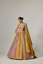 Load image into Gallery viewer, MUSTARD MULTICOLOR BIG CHECK LEHENGA SET