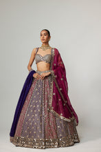 Load image into Gallery viewer, TEAL WINE MULTICOLOR LEHENGA SET WITH DOUBLE DUPATTA