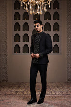 Load image into Gallery viewer, BLACK EMBROIDERED JODHPURI COAT WITH PANT