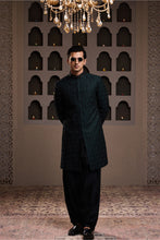 Load image into Gallery viewer, GREEN ACHKAN BLACK EMB KURTA PATIYALA SALWAR