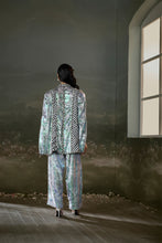 Load image into Gallery viewer, Printed metallic jacket trouser set with corset