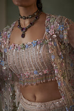 Load image into Gallery viewer, Peach Multicolored Lehenga Choli Set With Jacket