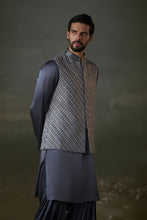 Load image into Gallery viewer, GREY RAW SILK BUNDI JACKET WITH KURTA AND SALWAR