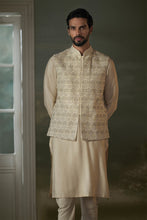 Load image into Gallery viewer, BEIGE KURTA CHURIDAR WITH WORKED BUNDI JACKET SET