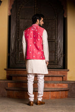 Load image into Gallery viewer, BLUSH  KURTA TROUSER WITH  CORAL EMBROIDERED RAW SILK  JACKET