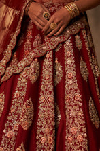 Load image into Gallery viewer, Maroon Raw Silk Double Dupatta Lehenga Set