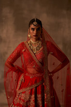 Load image into Gallery viewer, Red Raw Silk Double Dupatta Lehenga Set