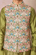 Load image into Gallery viewer, Multicolour Floral Embroidered Cotton Silk Kurta Bundi Set