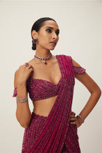 Load image into Gallery viewer, Ruby Red Pre Draped Crystal Embellished Saree Set