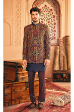 Load image into Gallery viewer, Navy Bandhgala with Multi Colored Embroidery