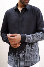 Load image into Gallery viewer, Black City Resham Embroidered Linen Shirt
