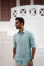Load image into Gallery viewer, Teal Tree Embroidery Tropical Shirt