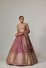 Load image into Gallery viewer, MUD MAUVE MULTICOLOR SEQUIN SCATTER LEHENGA WITH ELBOW SLEEVE BLOUSE