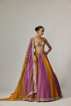 Load image into Gallery viewer, MUSTARD MULTICOLOR LINEAR LEHENGA WITH SWEETHEART NECK BLOUSE