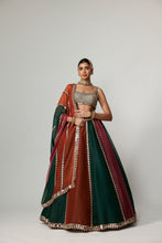 Load image into Gallery viewer, CRANBERRY MULTICOLOR LINEAR LEHENGA WITH SQUARE NECK BLOUSE