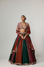 Load image into Gallery viewer, CRANBERRY MULTICOLOR LINEAR LEHENGA WITH V NECK BLOUSE