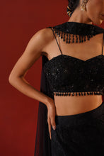 Load image into Gallery viewer, Black net lace lehenga choli set