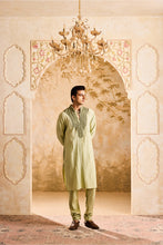 Load image into Gallery viewer, EMBROIDERED SAGE GREEN PINTUCKED KURTA WITH CHURIDAR