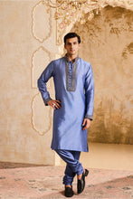 Load image into Gallery viewer, EMBROIDRED BLUE GREY KURTA CHURIDAR