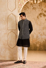 Load image into Gallery viewer, EMBROIDRED BALCK & WHITE BUNDI JACKET WITH KURTA AND PANT