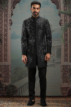 Load image into Gallery viewer, Black Moti Raw Silk Embroidered Sherwani