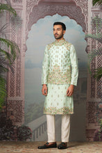 Load image into Gallery viewer, Viridian Fern Raw Silk Embroidered Kurta Bundi Set