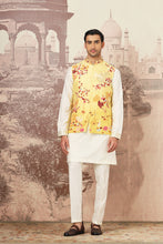 Load image into Gallery viewer, Golden Canary Raw Silk Embroidered Kurta Bundi Set