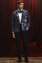 Load image into Gallery viewer, Blue and Black Sequin Jacquard Fabric Tuxedo