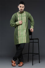 Load image into Gallery viewer, Mehendi Green Panel Design Kurta Set