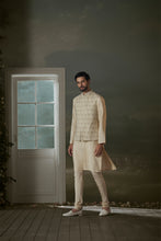 Load image into Gallery viewer, BEIGE KURTA CHURIDAR WITH WORKED BUNDI JACKET SET