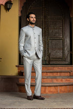 Load image into Gallery viewer, SILVER GREY JODHPUR SUIT ZARDOZI EMBROIDERED