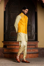 Load image into Gallery viewer, LEMON KURTA DHOTI SET WITH YELLOW RAW SILK EMBROIDERED JACKET