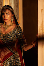 Load image into Gallery viewer, Green Raw Silk Double Dupatta Lehenga Set