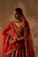 Load image into Gallery viewer, Red Raw Silk Double Dupatta Lehenga Set