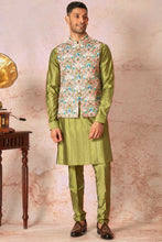 Load image into Gallery viewer, Multicolour Floral Embroidered Cotton Silk Kurta Bundi Set
