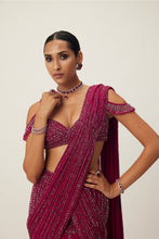 Load image into Gallery viewer, Ruby Red Pre Draped Crystal Embellished Saree Set
