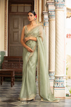 Load image into Gallery viewer, green organza saree