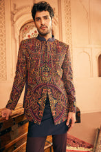 Load image into Gallery viewer, Navy Bandhgala with Multi Colored Embroidery