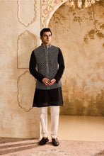Load image into Gallery viewer, EMBROIDRED BALCK & WHITE BUNDI JACKET WITH KURTA AND PANT