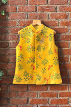 Load image into Gallery viewer, Ivory and Yellow Hand Painted and Hand Embroidered Vest Set