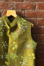 Load image into Gallery viewer, Ivory and Green Hand Painted and Hand Embroidered Vest Set