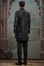 Load image into Gallery viewer, Black Moti Raw Silk Embroidered Sherwani
